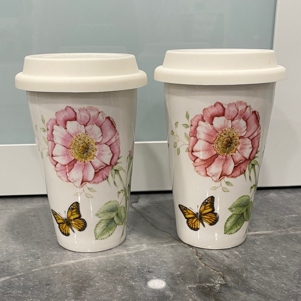 Lenox Butterfly Meadow Design Travel Mugs.